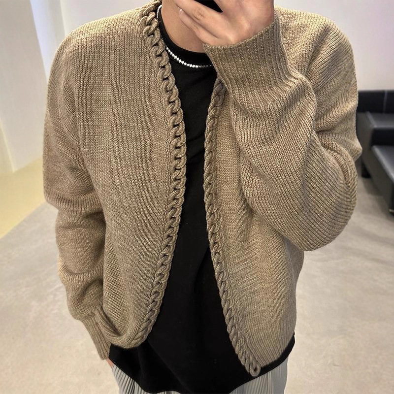 Men'S Fashion V Neck Sweater - 2025 Spring and Autumn New Solid