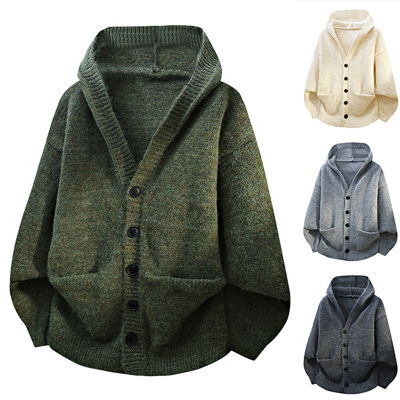 Men'S Fashion V Neck Sweater - Men's Hooded Knit Cardigan Button Front