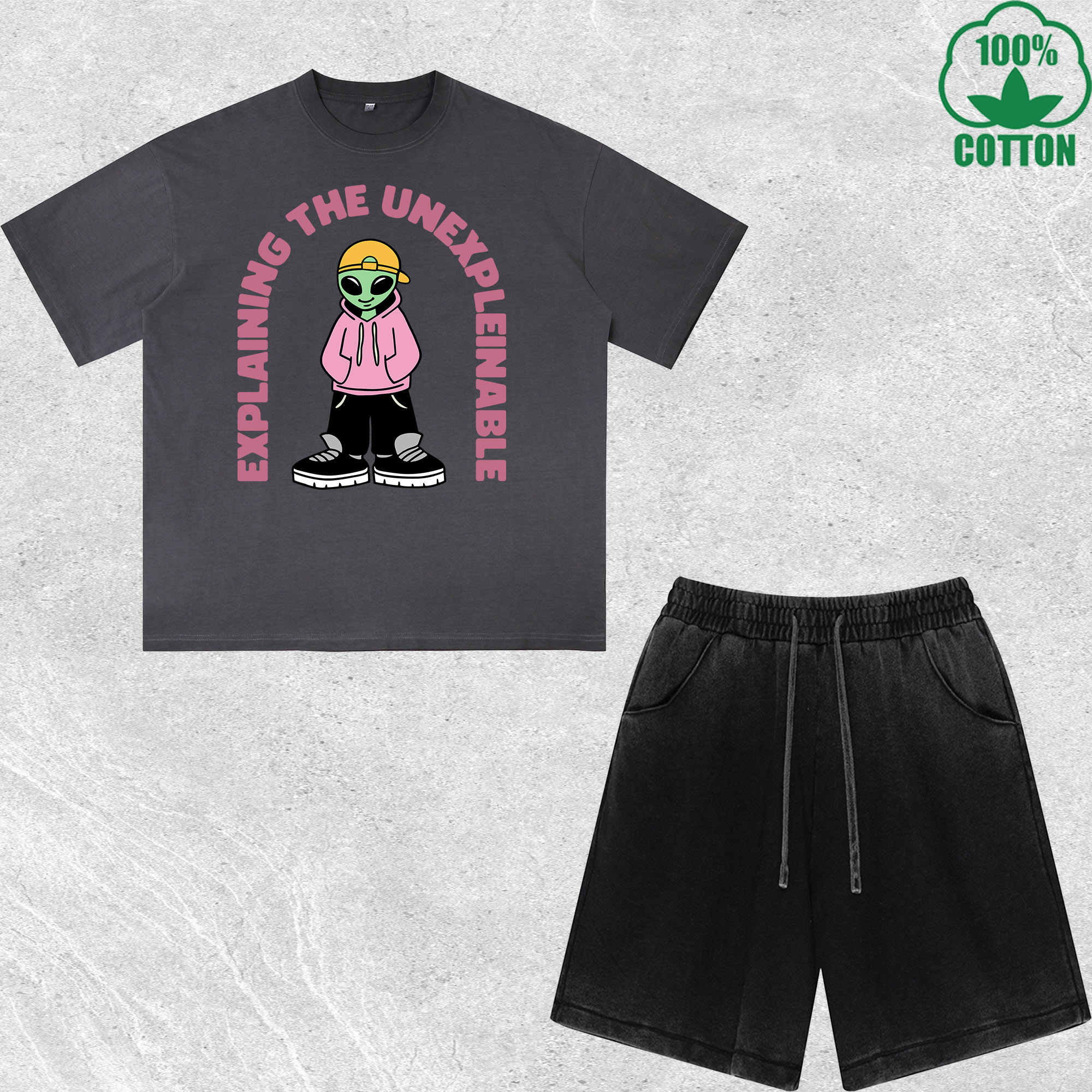Men'S Fashion Explained - Explain Printed Dirty Wash T-Shirt Shorts