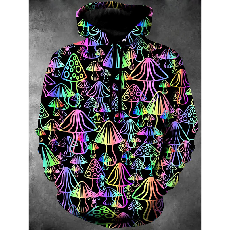 Men'S Fashion Essentials 2025 - Magic Mushrooms Colorful Essentials Hoodie For