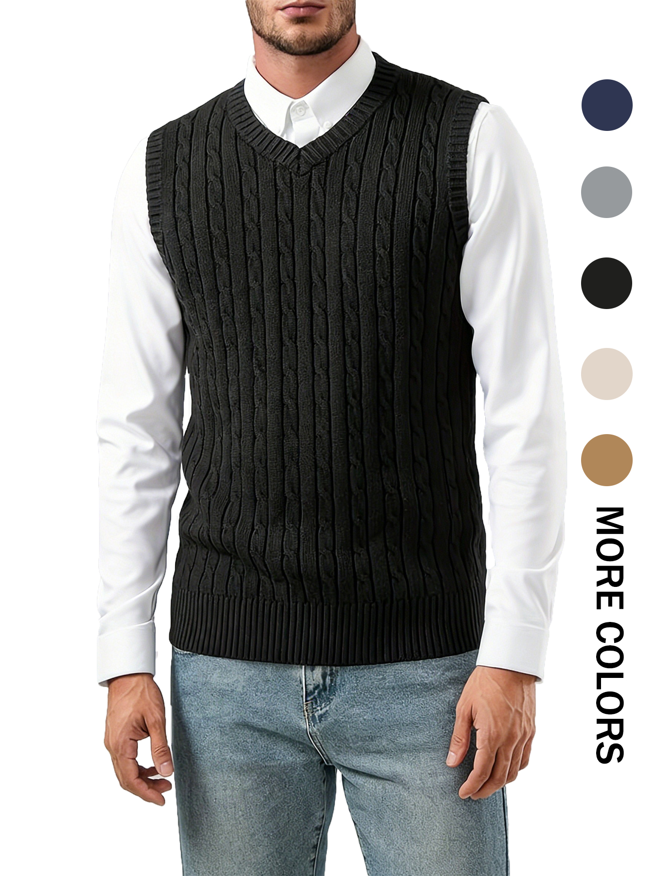 Men'S Fashion V Neck Sweater - Men's Casual Fashion Cable Knit Vest
