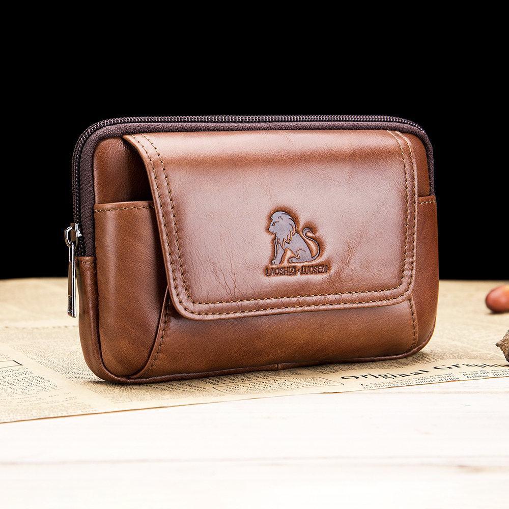 Leather Belt Braided - Genuine leather men's waist bag, cowhide