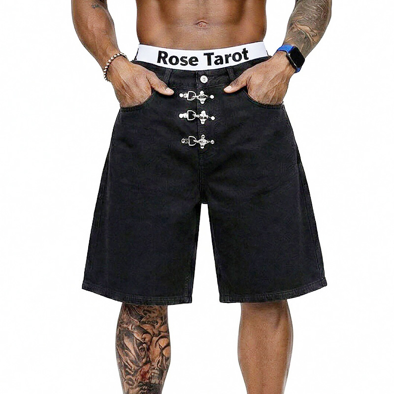 Metal Buckle Short Baggy Jeans - Jeans Pants Fashion Men reseña y precio