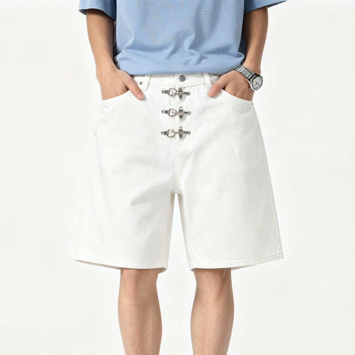 Metal Buckle Short Baggy Jeans - Jeans Pants Fashion Men reseña y precio