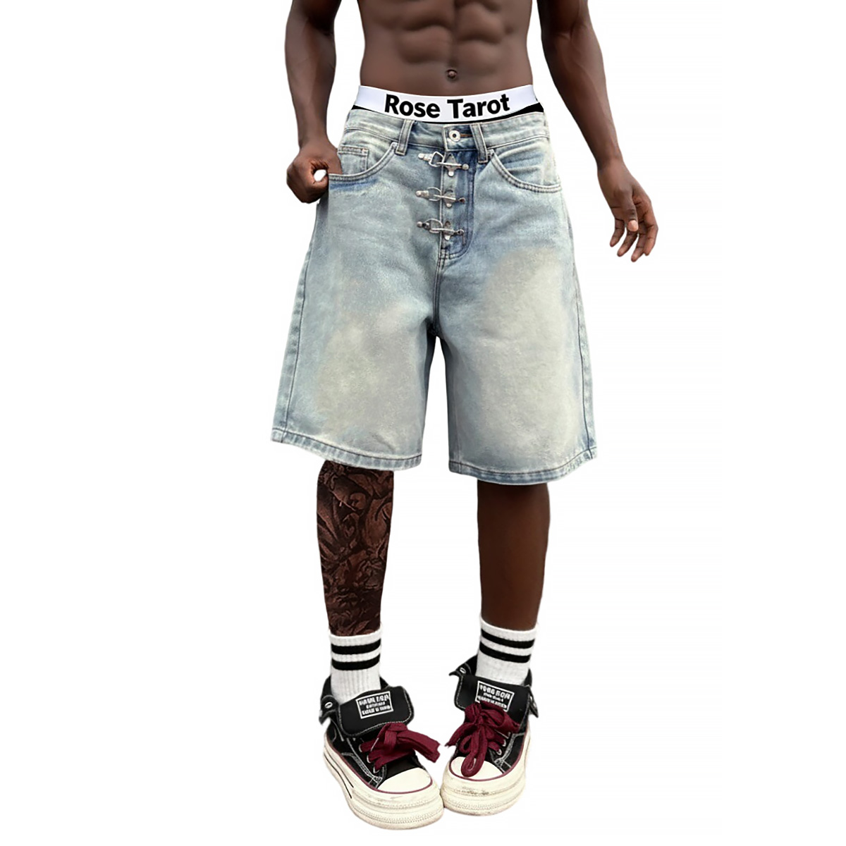 Metal Buckle Short Baggy Jeans - Jeans Pants Fashion Men reseña y precio
