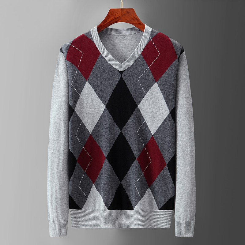 Argyle Plaid Pull Sweater Male - Men'S Fashion V Neck Sweater reseña y precio