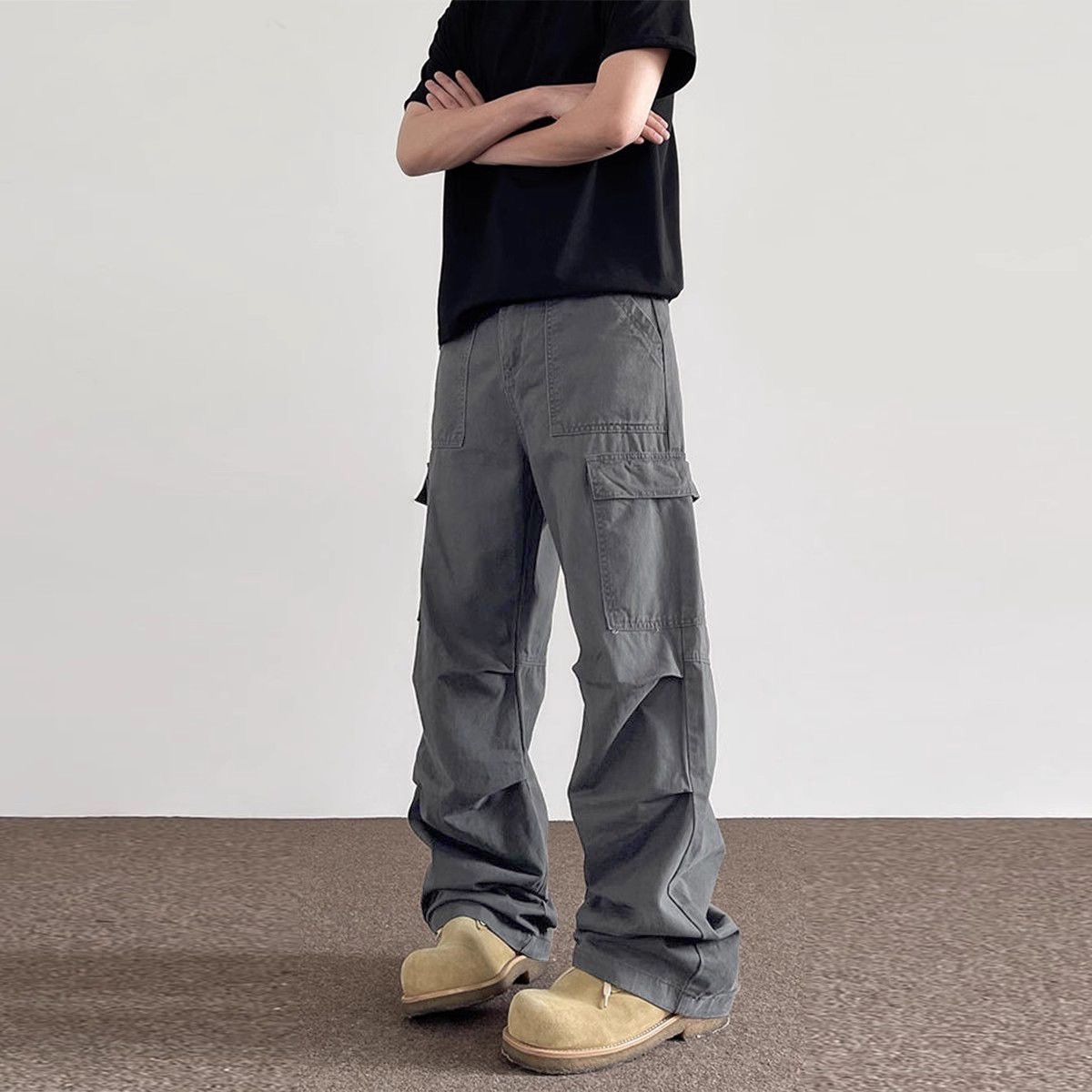 Solid Color Multipockets Baggy - Men Fashion Korean Style reseña y precio