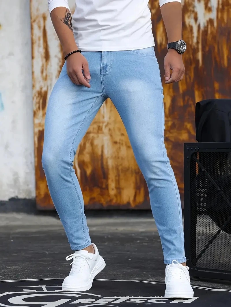 Men Jeans Skyblue Black Zipper - Skinny Jeans Ripped reseña y precio