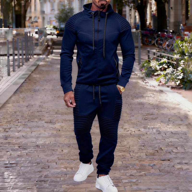 Men's Pleated Detail Full Zip  - Jogger Sweatpants Men reseña y precio