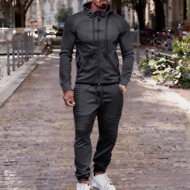 Men's Pleated Detail Full Zip  - Jogger Sweatpants Men reseña y precio