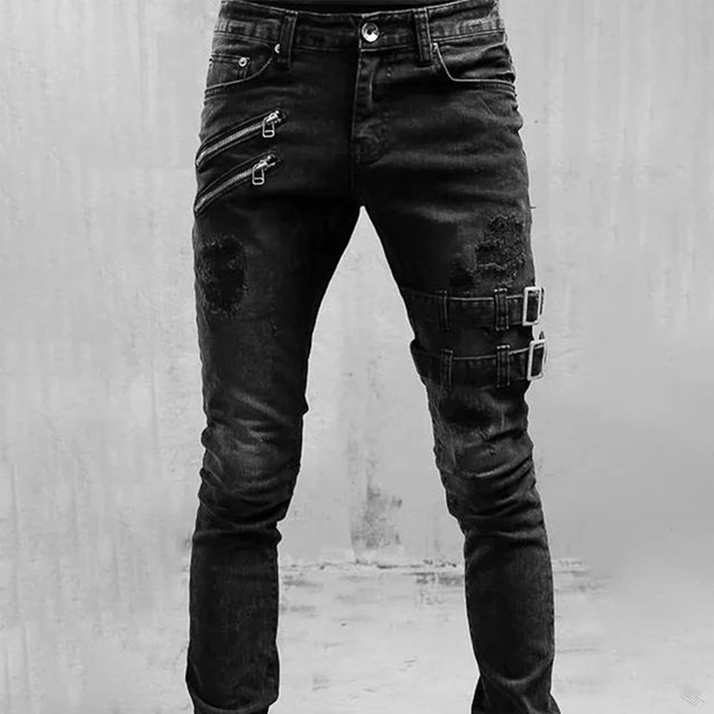 Retro Moto Biker Straight Elas - Skinny Jeans Ripped reseña y precio